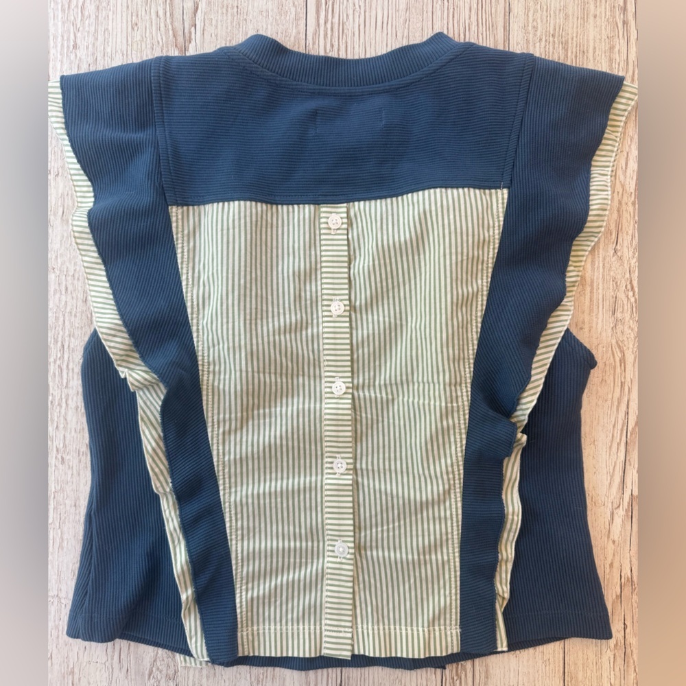 Anthropologie Ribbed Ruffle Button Down Back Top S - Picture 3 of 10